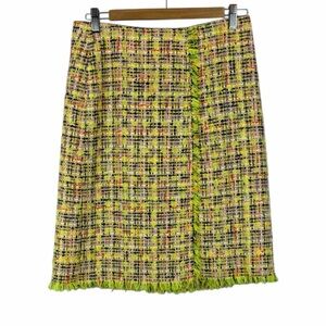 Riani Tweed Skirt Size 6 Multicolor Fringe Hem Textured Mini